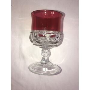 Kings Crown Thumbprint Cranberry Goblet- Used- Vintage-‎ Set Of 1